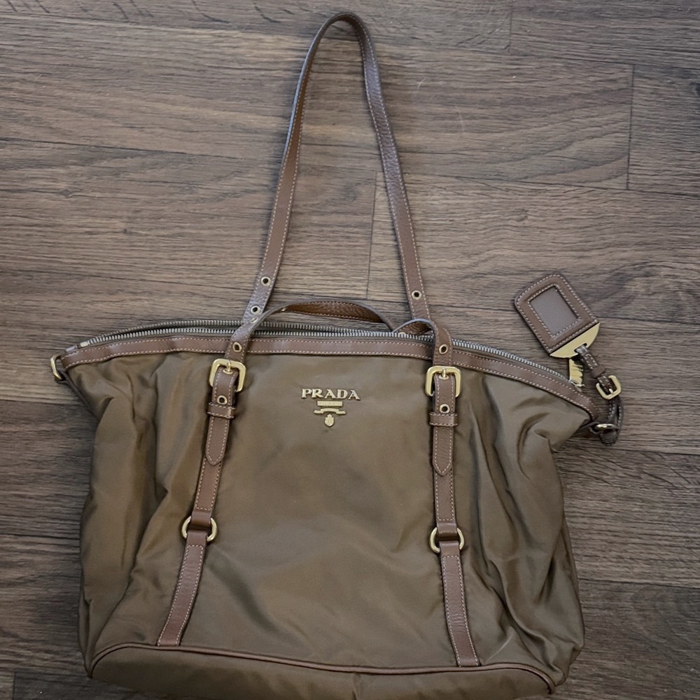 Prada Brown Tessuto Nylon and Leather Two-Way Bag